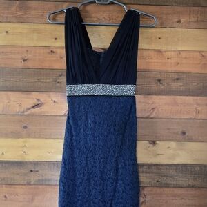 Elegant Black and Blue Lace Dress